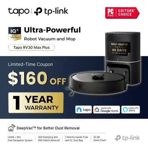 TP-Link & Tapo RV30 MAX Plus: LiDAR Robot Vacuum & Mop with Auto-Empty Dock, 5300Pa,Smart Mapping, Voice Control, 97%+ Dust Pickup, 3L Dust Bag, 2 Months Hands-Free Cleaning  #SummerWins #DealsForYouDays