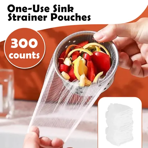 300-Count Disposable Kitchen Sink Drain Fine Mesh Strainer Bags, Home & Bathroom Gadget with Excellent Stretchability for Easy Use