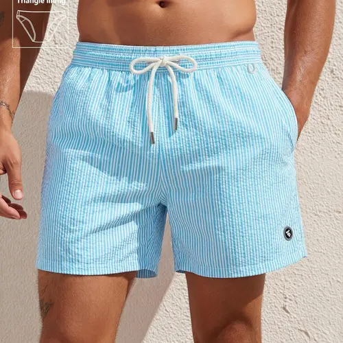 Men's Beach Shorts Bubble Mesh Fabric Quick-Dry Triangle Lining Elastic Waist Loose Fit Swimwear, Casual Summer Fashion, Swimming Shorts, Swimming Trunks, Summer Swim Bottoms, Swimsuit Shorts, Drawstring Swim Shorts, Bathing Shorts