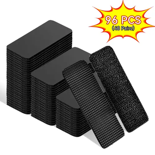 TAKOO 96 PCS Heavy Duty Hook and Loop Strips, Double Sided Reusable Adhesive Mounting Tape for Wall Hanging, Picture Frames, Cable Organizer, DIY Home Use