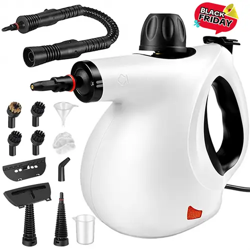 Pressurized Handheld Multi-Surface Natural Steam Cleaner with 12 Replacement Parts - High-Powered, Labor-Saving Corded Multi-Function Portable Option for Home, Car Use (Hand-Held Steam Cleaners & Floor Polishers, High-Temperature Variants)