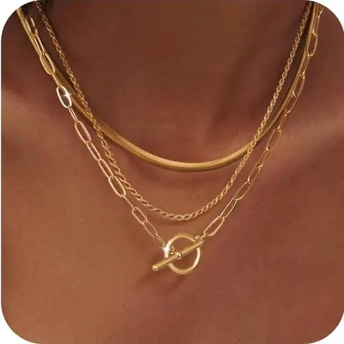 FREEKISS Layered Toggle Necklaces for Women: Dainty Link Chain Necklaces Paperclip Cuban Rope Adjustable Choker T-Bar Toggle Clasp Chunky Necklace for Women dealsforyoudays summerwins