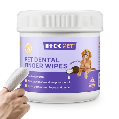 HICC PET Care Finger Wipes with Built-In Brush - Fermented Coconut Oil Natural Blend Scented, No-Rinse Dog & Cat Oral Cleaner, Plaque Remover, Organic Plant-Based Multi-Pack for Daily Teeth Cleaning, Gentle on Gums & Bad Breath Fix, Promotes Oral Health