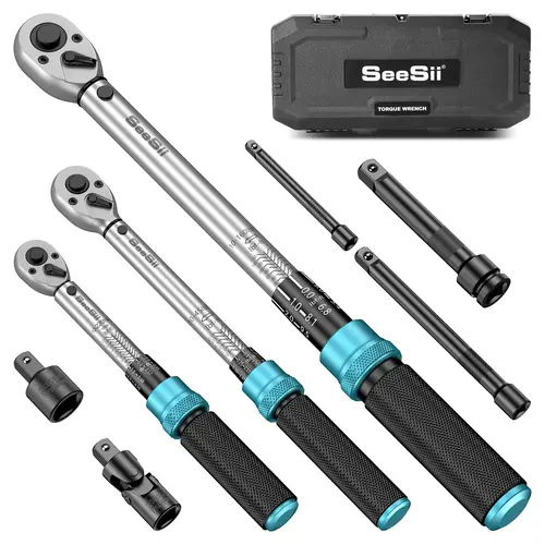 SEESII 8-Piece Professional Torque Wrench Set – 1/4" 3/8" 1/2" Drive Click Tools with ±3% Accuracy, 72-Tooth Ratchet, Dual Scale (45-221 in.lb / 7-45 ft.lb / 30-160 ft.lb) for Bike/Moto/Car Repair DealsForYouDays