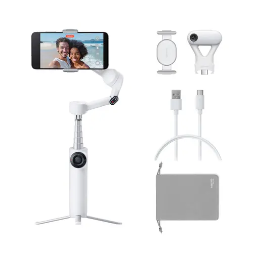 Insta360 Flow 2 AI Tracker Bundle - Foldable Phone Gimbal, AI Tracking with Any App, Multi-Person Tracking, Built-in Tripod/Selfie Stick, Remote Control, iPhone/Android Stabilizer, Travel & Vlog