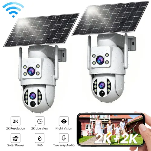 【2026 Exclusive Deal】JOOAN 4K+4K HD Solar Dual Lens Wireless Outdoor Security Camera, 360° PTZ Dual Screen(No Dead Ends), 2.4G WiFi, Spotlight, IP66 Waterproof, Color Night Vision, PIR Human Detection, Two-Way Talk, Auto Tracking, Siren Alarm, Alexa