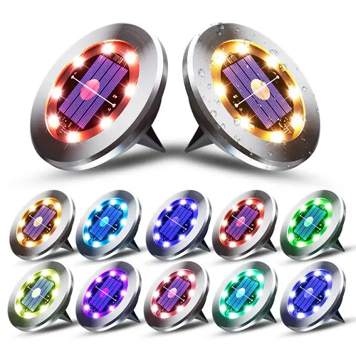 12pcs 8-LED RGB Solar Garden Lights, Color-Changing Outdoor Ground Disc Lights, Solar-Powered Outdoor Decor for Lawn, Path, Driveway