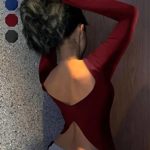 Women's Solid Color Round Neck Long Sleeve Knit T-Shirt, Slim Fit Basic Casual Top for Everyday Wear, Comfortable and Stylish Fashion, Womenswear, Knitwear