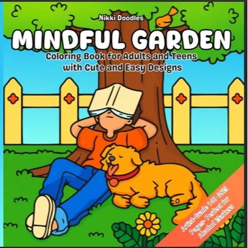 Premium Grade Mindful Garden Coloring Book for Adults - 8.5x8.5in Softcover, Bold Easy Big Designs, 80 Peaceful Cute Garden Scenes (Animals, Landscapes, Flowers, Patterns), Safe Unisex Stress Relief Book, Relaxation
