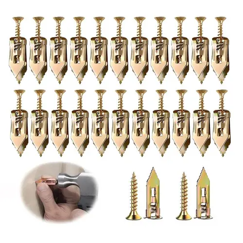 100 Pcs Self-Drilling Drywall Fastener Kit - 50 0.47x1.18 Inch Sheetrock Components, 50 Zinc Expansion Screws, Upgraded Zinc-Plated Steel Hollow Wall Solution for No-Drill Installation