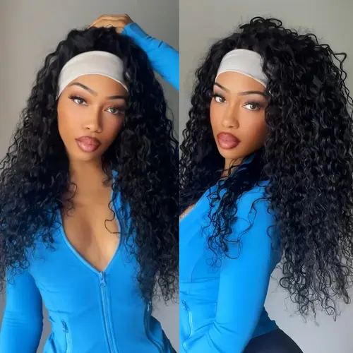 UNICE Women's Human Hair Wig - Water Wave Headband Style for Beginners, Glueless Wigs Human Hair with Elastic Lace Band & Drawstring, Adjustable Size for Secure No-Slipping Fit