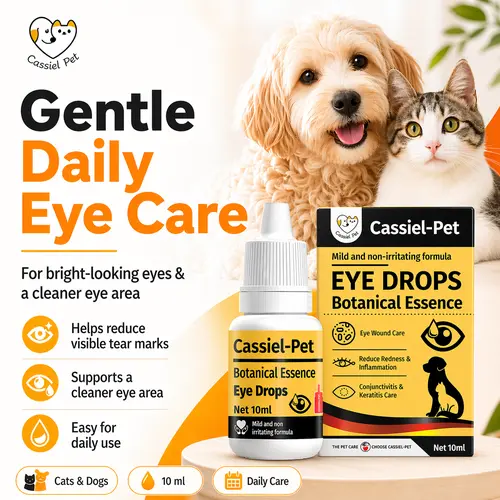 Cassiel-Pet Pet Eye Care Solution for Dogs & Cats, Daily Tear Stain Cleaning, Gentle Eye Care, Soft & Easy-to-Use