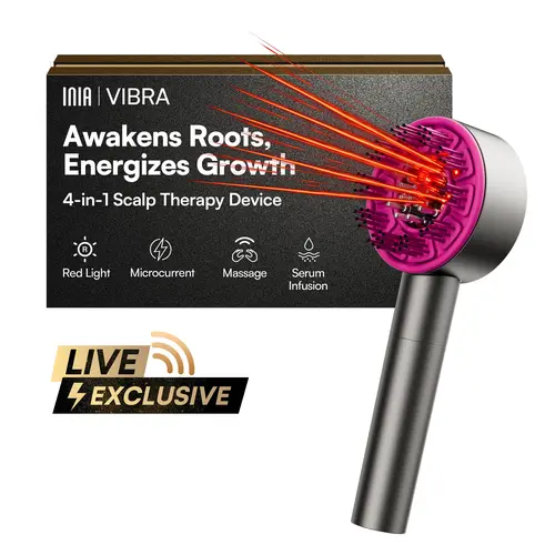 【LIVE EXCLUSIVE】INIA VIBRA 4-in-1 Scalp Therapy Device, Red Light, Microcurrent, Massage, Serum Infusion, Scalp Massager Beauty Device, Waterproof & Wet/Dry Use, Perfect Holiday Gift,Summer Beauty Gift Ideas, Scalp Stimulator, 4‑In‑1 Scalp Care