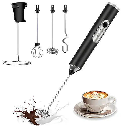 Milk Frother Handheld with 3 Heads, mix Fruit juice powder，Prebiotic Powder，Electric Whisk Drink Foam Mixer with USB Rechargeable 3 Speeds, Mini Frother for Coffee Latte, Cappuccino, Hot Chocolate, Egg,home essentials