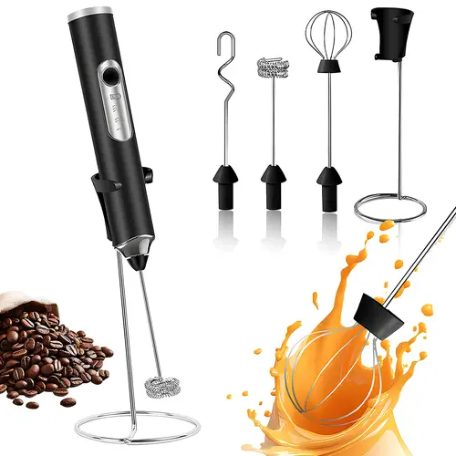 Milk Frother Handheld with 3 Heads, Mix Fruit juice powder, Electric Whisk Drink Foam Mixer with USB Rechargeable 3 Speeds, Mini Frother for Coffee Latte, Cappuccino, Hot Chocolate, Egg summerwins