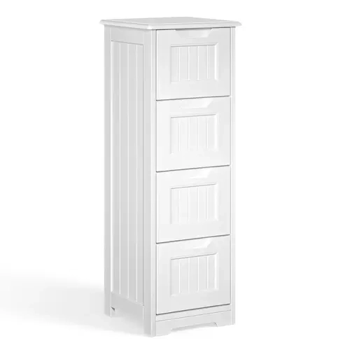 Gizoon 33in Rectangular Waterproof MDF Wood Cupboard - 11x11x33in Safe Storage Cabinet with Dresser Drawers, Freestanding Indoor Unit with Anti-Toppling Kit (110lb Capacity), Small-Space Hero, Top for Lamp/Frames, Fits Toilet-Bathtub, Assembly Required