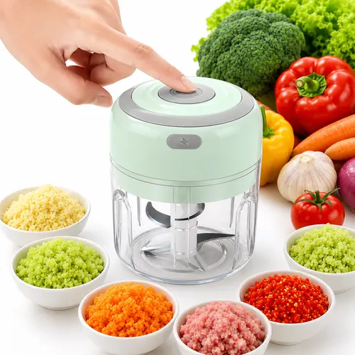Rechargeable Mini Kitchen Appliances Food Processor - 250ML/8.5OZ USB Portable Vegetable Chopper Tool with Shredding Lid, Garlic Grinder/Slicer, Onion/Chili Crusher, Tomato Dicer, Ginger Mincer for Baby Food