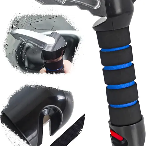 Automotive Car Entry Aid Door Assist Support Handle Accessory - Adjustable Forged Steel Anti-Rust Latch Bar, Ergonomic Foam Rubber Grip, Seat Belt Cutter, Compact for Glove Box or Storage Bag (Blue, Black)