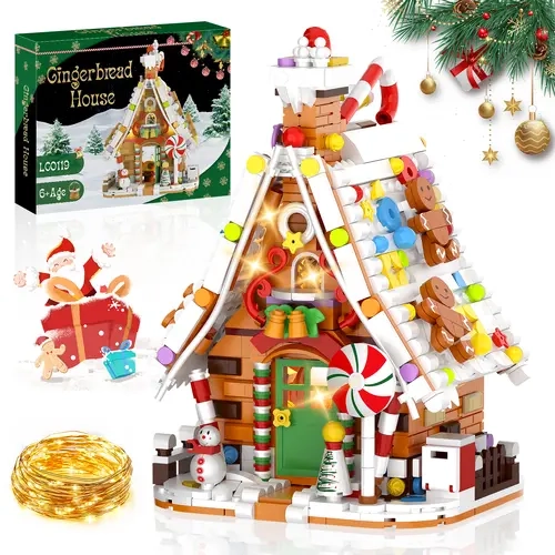 BUILDIFY Christmas 2026 Gingerbread House Building Block Set Pink Green Village House Blocks with Christmas Tree and Train for Aged 12 and Above Ideal Gift and Home Decoration