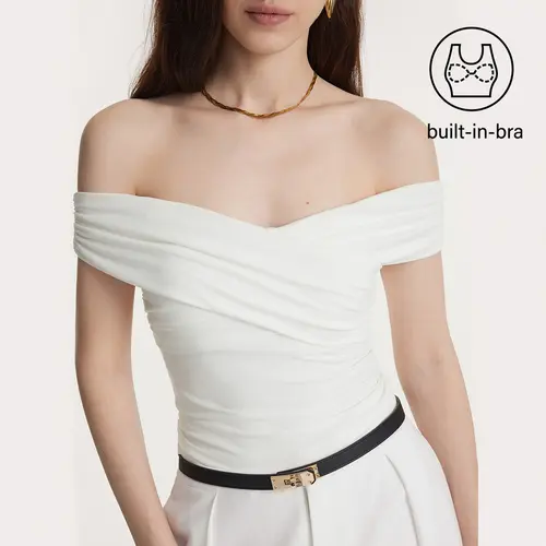 OGL Criss Cross Off Shoulder New Airy bra tops Pure White Minimalist Basic Cami for Women cold shoulder tops TikTokShopBackToSchool SohoChic