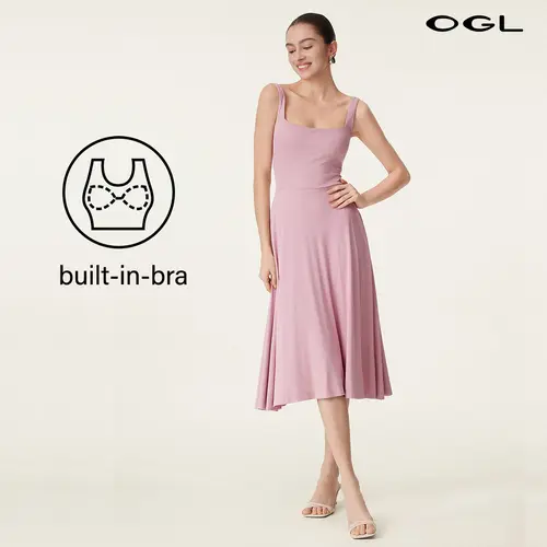 OGL Square Neck Flowy New Airy Brami Midi Dress with Built-in Bra for Summer Casual Womenswear summerwins DealsForYouDays