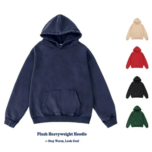 Gihuo Oversized Hoodie Fleece-Lined Acid Wash Pullover Vintage Unisex  Distressed Cotton Heavyweight Sweatshirt Fleece Hoodie Men's Streetwear Women's Tops Spring Outdoor Warm Polyester Sports Autumn Clothing Men’s Gift Full Hoodie Long Sleeve