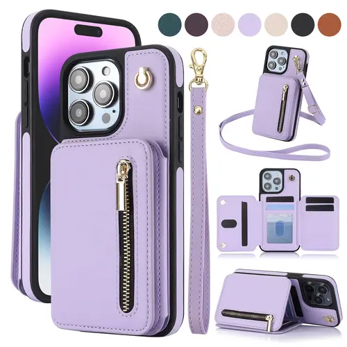 Lotosug PU Leather RFID Blocking Wallet Case for iPhone 17 Pro Max,16,15,14,13,12,11 - Smartphone Handheld Casing with Cash Holder, Card Slots, Flip Stand, Crossbody Lanyard, Wristband, Zipper for Device Protection