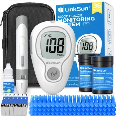 LinkSun G-425-3 Blood Glucose Monitor Kit with 100/50 Test Strips & 100/50 Lancets No-Coding Large Display 1 Lancing Device Control Solution Diabetes Testing Kit for Home Use Glucometer Kit for Fit,Dealsforyoudays,summerwins,summeressentials