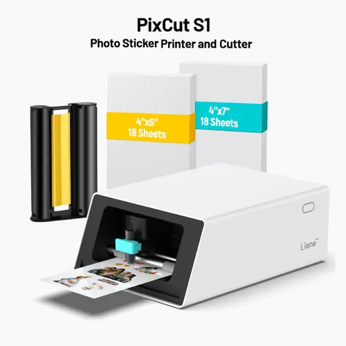 Liene PixCut S1   All-in-One Color Sticker Printer & Cutting Machine,   Sticker Maker for DIY Crafts,   Custom Labels & Gifts, Thermal Dye-Sublimation Photo Printer, 300 DPI, Color Label Maker,   Precise AI Auto-Cutting, TikTokShopSummerSale