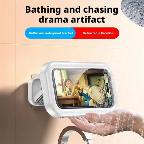 Waterproof Wall Mount Phone Holder - Durable Plastic, 480-Rotation, Easy Installation, 4.5 lbs Capacity, Flexible, Touch Sensor Compatible, Fits iPhone 15/14/13/12/11 Pro Max/XS/XR & Up to 6.8in Devices, Women's Bathroom Gadgets for Kitchen Use