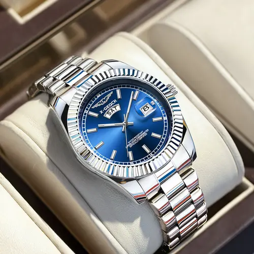 Luxury New Fashion Men's Quartz Wristwatch with Stainless Steel Band High-Precision Movement Water-Resistant Everyday Wear X-GEQCK With Band Adjustment Tool