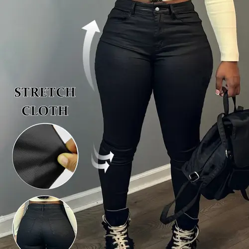 NVFelix Faux Leather Leggings for Women, Black High Waisted Fit Fitted Everyday Stretch Leather Pants Stretchy Basic Style Bottom