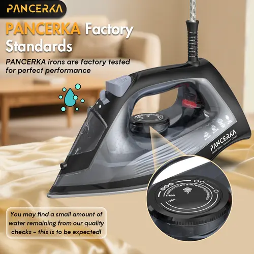 PANCERKA 1500W Steam Iron, Fabric Ironing Machine, Teflon Non-Stick Plate, Smart Steam, Anti-drip, Suitable for Wool, Polyester, Silk, Linen, Etc., Adjustable Gear According to the Material of the Clothes