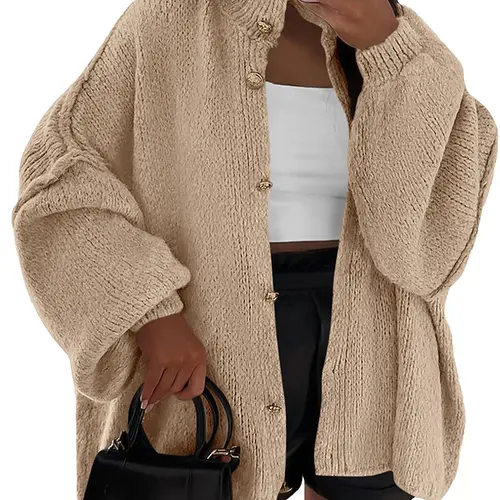 BTFBM Womens Oversized Cardigans  Fall Winter Outerwear Lantern Long Sleeve Button Down Chunky Knit Sweaters Coats