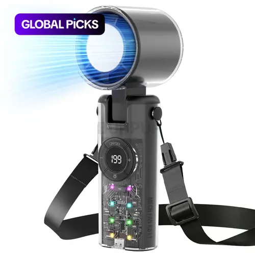 Portable Handheld Turbo Fan, Cordless & USB Rechargeable, 5 Wind Speeds, 4000mAh, Transparent Case, 3-in-1 Hand Fan with Ice Cooling for Outdoor, Travel and Beach