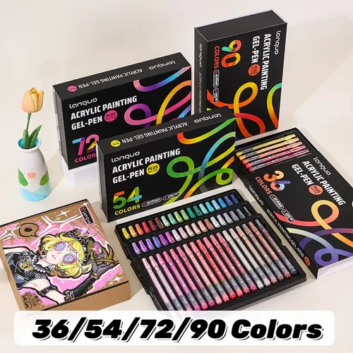 Acrylic Painting Gel Pen, 1 mm Needle Tip, Rich-Color Large-Capacity Ink Pens, Art Drawing Supplies for DIY, Coloring and Doodling, Acrylic Gel Pen with Stackable Colors, Acrylic Paint Markers, Art Materials, Art Supply, Artist Supplies
