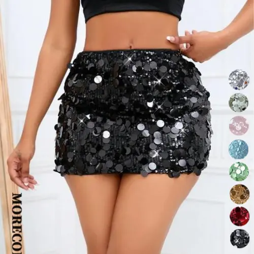 Women's Glitter Sequins Mini Skirt, Sequined Skirt, Perfect for Parties & Clubs, Shiny Fashionable Elastic Skirt for All Seasons, Trendy Bottoms