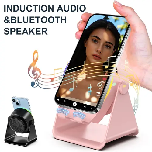 Dohelly 5-in-1 Wireless Induction Sensor Speaker - 360° Rotatable Stand with LED, Sound Machine, Universal Charger for Surround Sound, Aesthetic Tech Music Setup, Portable Gadget for Home, Travel