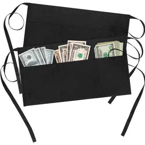 Acrylic Work Apron - Black 12-in Short Half Waist Server Apron with 3 Pockets, All Seasons Home Supplies