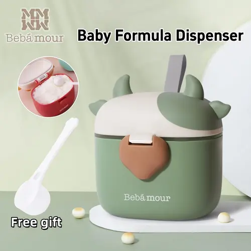 BEBAMOUR Baby Formula Dispenser, Cute Cow-Shaped 450ML Container with Scoop Leveller, BPA-Free Portable Food Storage for Travel & Newborn Snacks, Baby Items, Rubber, Newborn Baby,back to school