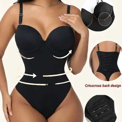 Women's Seamless Elastic Shapewear Bodysuit with, Memory Bones, Tummy Control Compression, Comfortable Abdominal Control, Back Cross Strap, Suitable for All Body Types, Underwear Garment, Body Contouring Faja