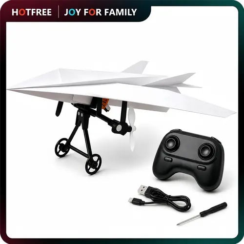 Hotfree RC Paper Airplane Kit, Remote Control Plane with Gyro Stabilizer & Dual Propellers, DIY Foldable Flying Toy, Easy-to-Fly STEM Toy, Birthday Gift for Kids Boys & Adults