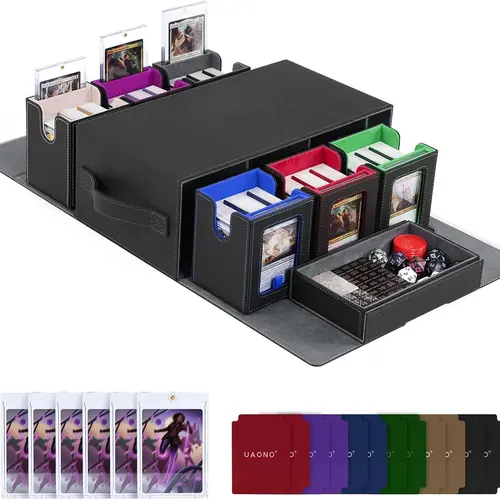 MTG Commander Trade Card Box - 6 Deck Slots Portable Modular Storage with Dice Tray, Holds 600+ Double-Sleeved Cards, 35PT Magnetic Holders & Removable Compartment for TCG
