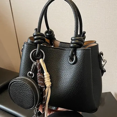 Classic Lychee-patterned Handbags, Casual Handbags, Crossbody Bags, Top Handle Handbags, Handle Knot Design Pendant Set, Versatile for Daily Use in Multiple Colors, Suitable for Daily Commuting, Shopping, Bags and Accessories