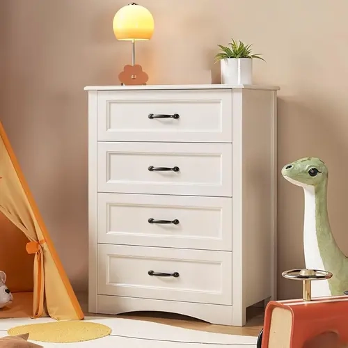 Gizoon Sturdy 4-Drawer Wood Chest - Anti-Toppling Cupboards Cabinets Dresser, Modern Chest Drawers, Bedroom Dresser with Fast 35pc Assembly (35 Pieces), Home Decor for Bedroom & Office,familyfun
