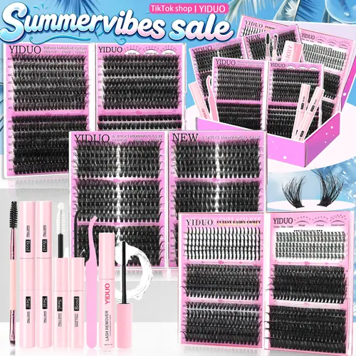 YIDUO Kit, 6 Boxes Mix Styles DIY Individual, 1846 Pcs False Eyelash Extension Kit, Diy False Eyelashes, Eyelash Extensions Set, Volume & Spikes Extensions with Bond and Seal, Makeup Tools for Beginners, DIY at Home