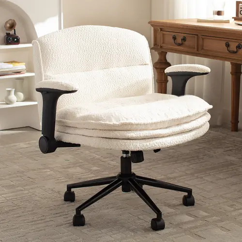 【Deals for you】Dowinx Criss Cross Chair with Adjustable Flip-up Arms and Wheels, Comfort Ergonomic Office Desk Armchair with 3 Layer Cushions, Wide Seat Vanity Chair for Home Office, Living Room, Bedroom