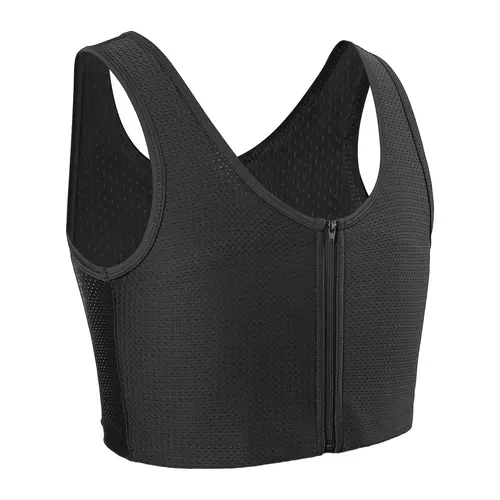 CuteStreet Women's Minimalist Cool Mesh Pattern Compression Tank Top - Front Zipper, Breathable, Comfortable, Sleeveless, Foldable, Full Coverage, Hangable Nylon Shapewear for Transgender FTM, Tomboy Basics, Activewear, Scoop Neck, Short Length