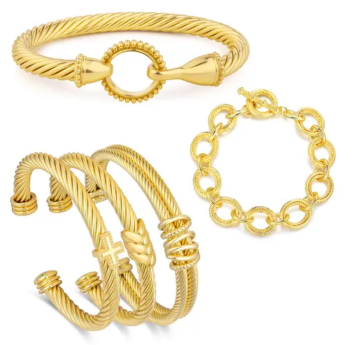 Aprilery Thick Adjustable Cable Wire Bracelet Set 5PCS – Nickel-Free, Lead-Free, Anti-Tarnish, Elegant Statement Jewelry for Sensitive Skin Perfect Mother's Day Gift