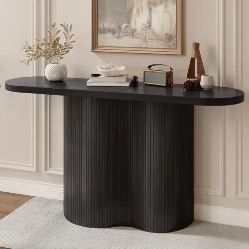 【SohoChic】ONBRILL 55/57-Inch Fluted Entryway Table, Tambour Waterfall Design Console Table Behind Couch, Modern Wood Accent Sofa Table for Entrance, Hallway, Living Room